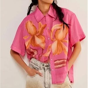 Free People We The Free Super Bloom Button Down Top Magenta Combo Small